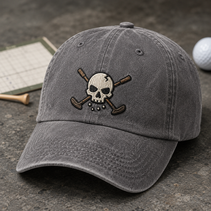 Skull Golf Clubs Washed Cap, Pirate Golfer Hat, Golf Lover Gift - Washed Cap - detail view
