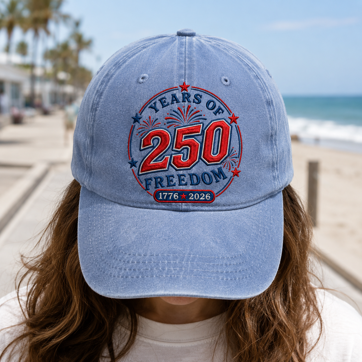 Years of 250 Freedom Washed Cap, Patriotic 1776 2026 America Birthday Hat - washed cap - lifestyle view 9