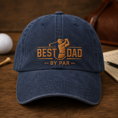 Best Dad By Par Washed Cap, Golf Dad Father's Day Hat - Washed Cap - front view