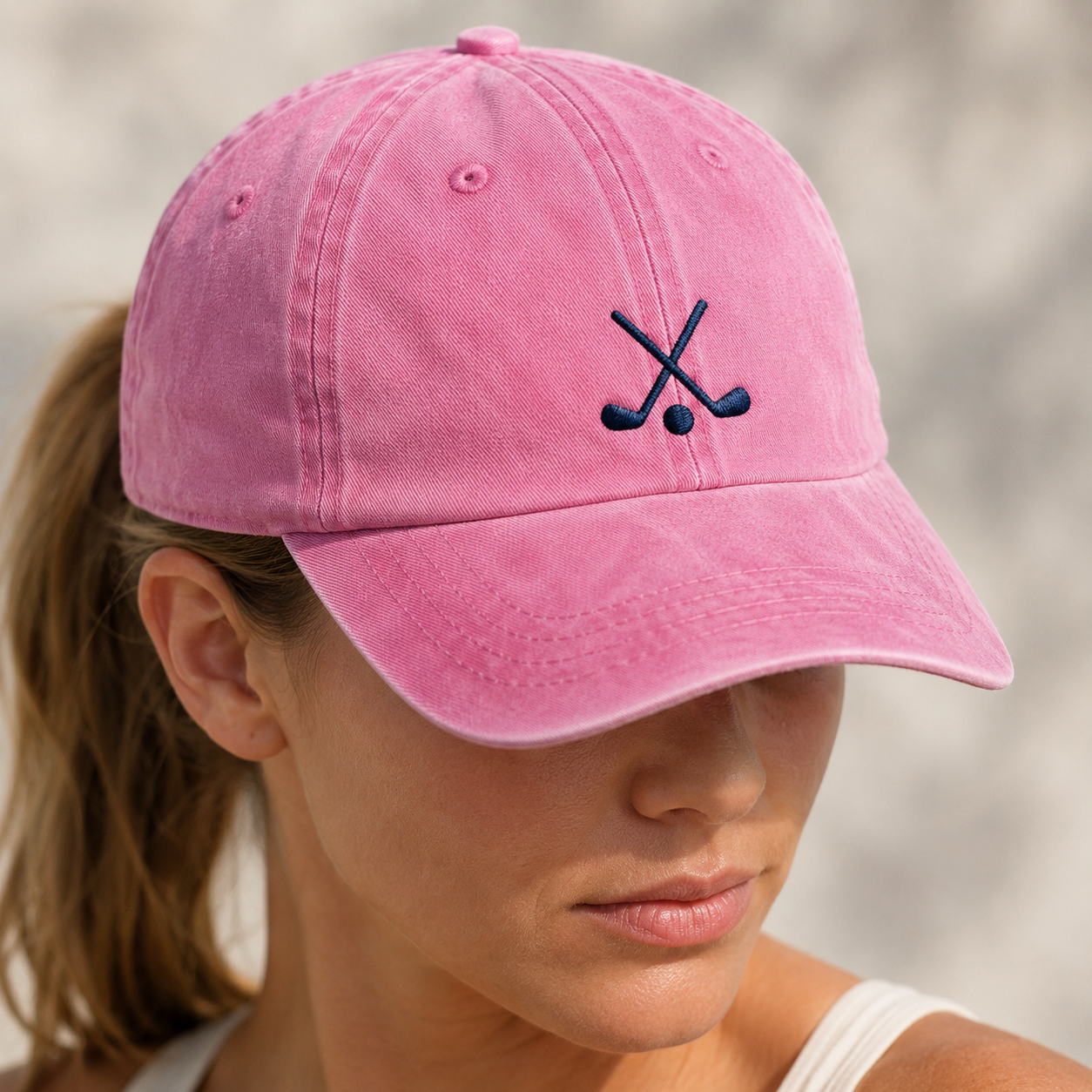 Crossed Clubs Washed Cap, Navy Ball Embroidery Dad Hat for Golf Lovers - Washed Cap - lifestyle view 4
