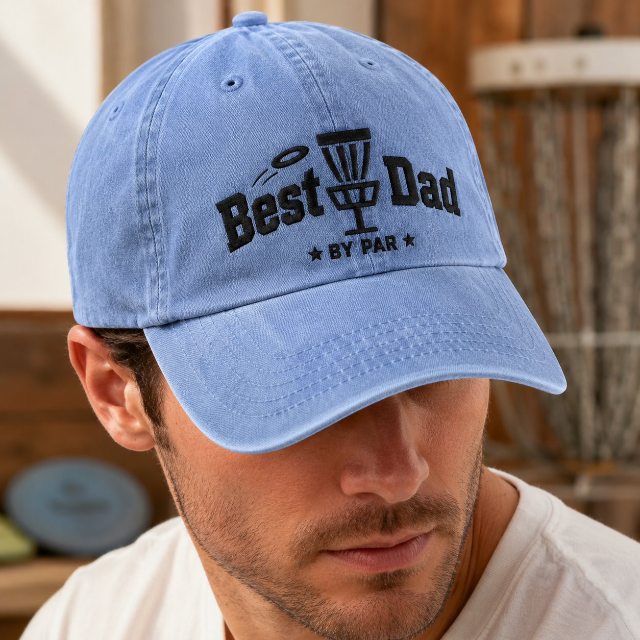 Best Dad By Par Disc Golf Hat, Father's Day Washed Cap Gift for Disc Golf Dad - Washed Cap - lifestyle view 4