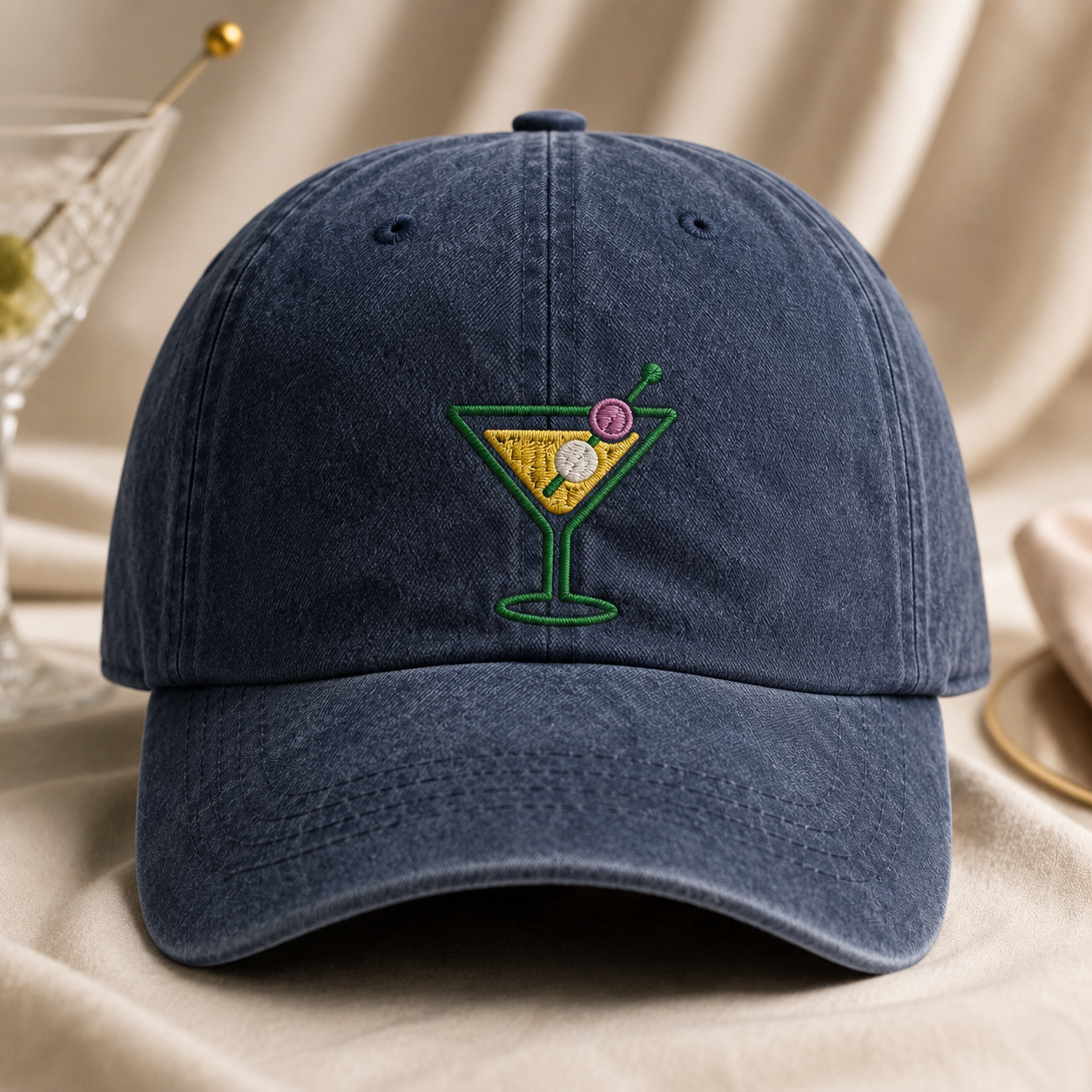 Martini Cocktail Washed Cap, Embroidered Happy Hour Hat for Bar Lovers - Washed Cap - lifestyle view 2