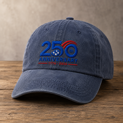 250th Anniversary Washed Cap, 1776-2026 Patriotic Independence Hat - washed cap - lifestyle view 2