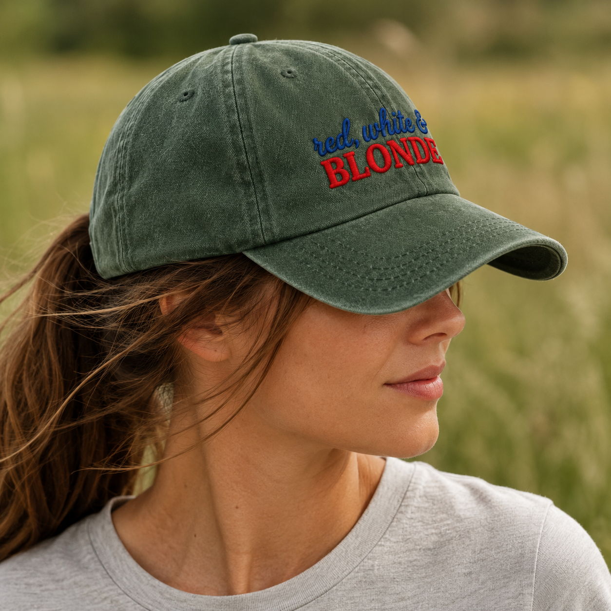 Red White & Blonde Washed Cap, Patriotic Hair Humor Hat - washed cap - lifestyle view 7