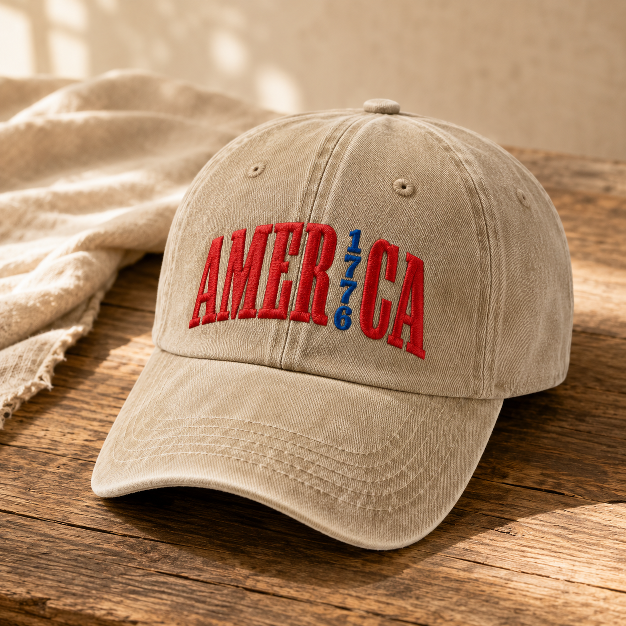 America 1776 Washed Cap, Patriotic Embroidered Hat for USA Fans - washed cap - lifestyle view 2