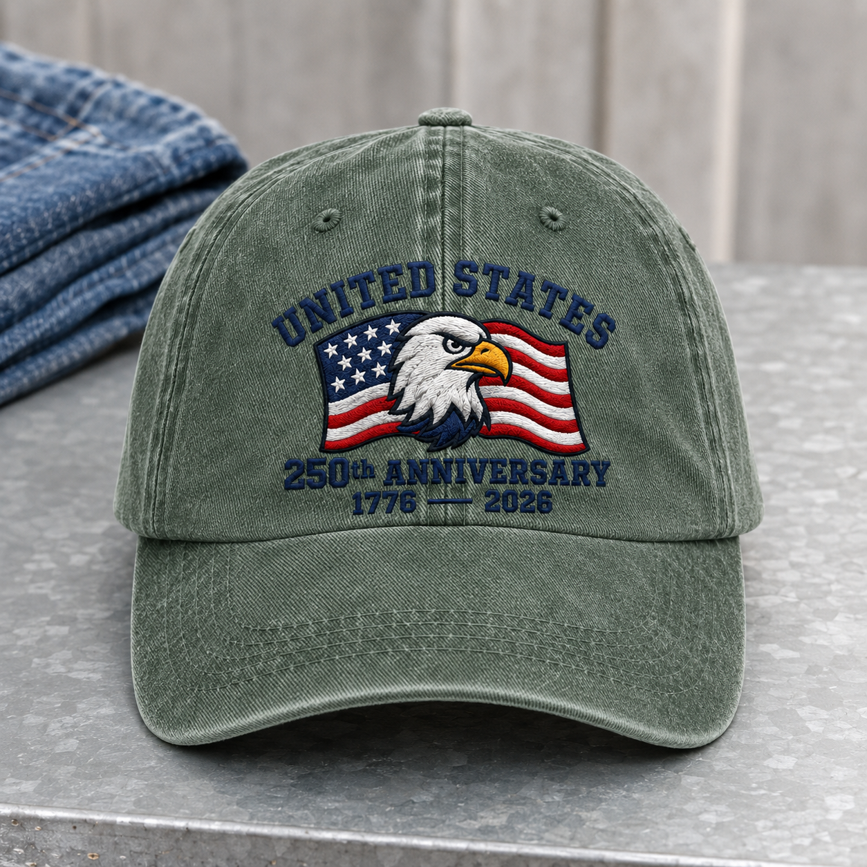 United States 250th Anniversary Washed Cap, Eagle Flag 1776 2026 Patriotic Hat - washed cap - lifestyle view 3