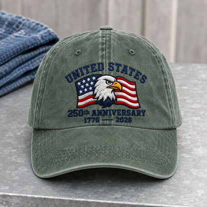 United States 250th Anniversary Washed Cap, Eagle Flag 1776 2026 Patriotic Hat - washed cap - lifestyle view 3