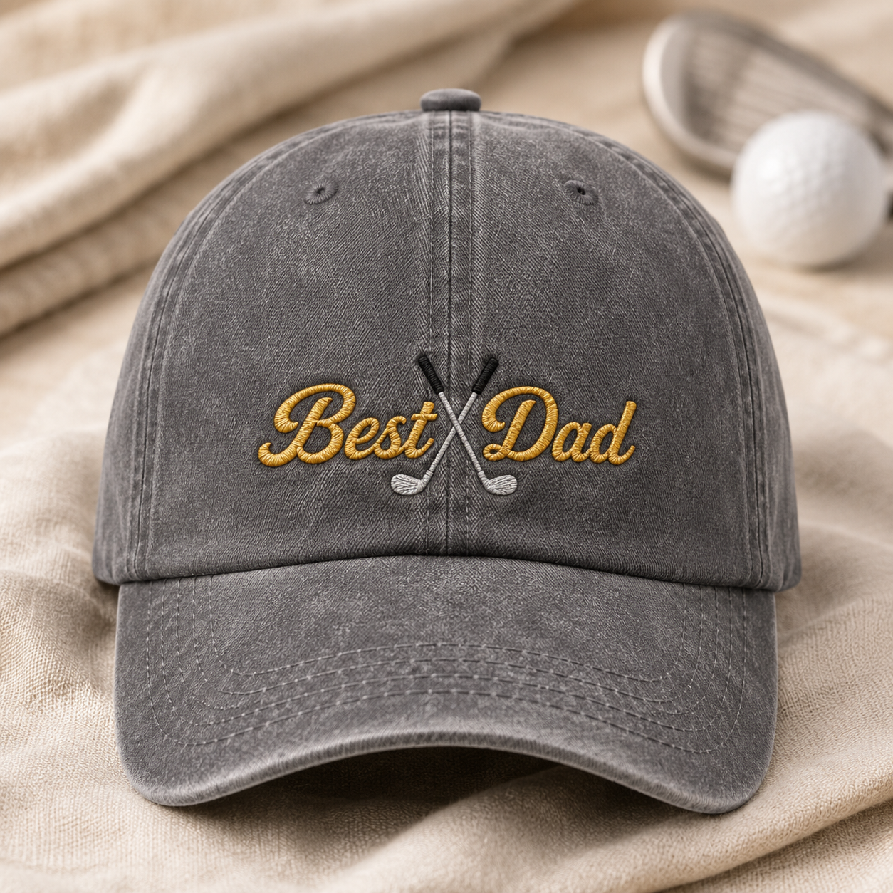Best Dad Golf Washed Cap, Embroidered Father's Day Hat - Washed Cap - lifestyle view 2