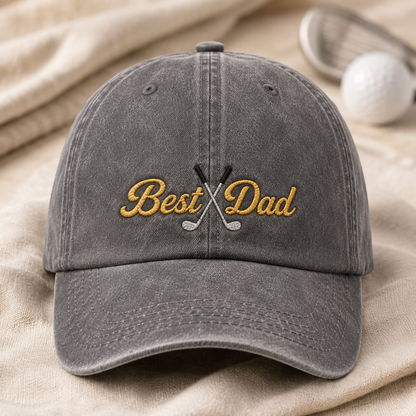Best Dad Golf Washed Cap, Embroidered Father's Day Hat - Washed Cap - lifestyle view 2