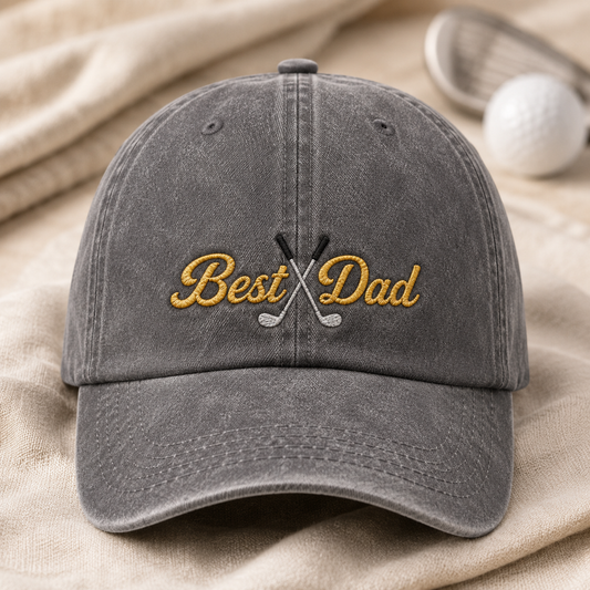 Best Dad Golf Washed Cap, Embroidered Father's Day Hat - Washed Cap - lifestyle view 2