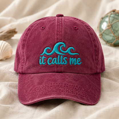it calls me Wave Washed Cap, Coastal Vacation Embroidered Hat - Washed Cap - lifestyle view 2