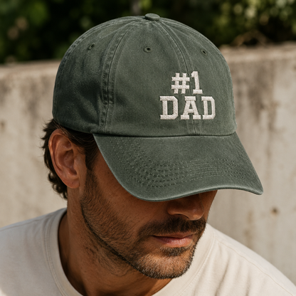 #1 Dad Embroidered Washed Cap, Father's Day Baseball Hat - Washed Cap - lifestyle view 4