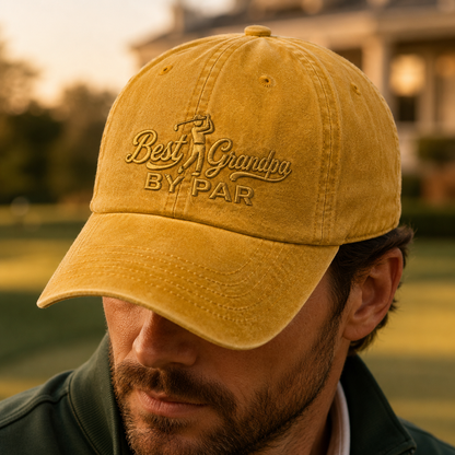 Grandpa By Par Golf Washed Cap, Father's Day Hat for Papa Golfer - Washed Cap - lifestyle view 4