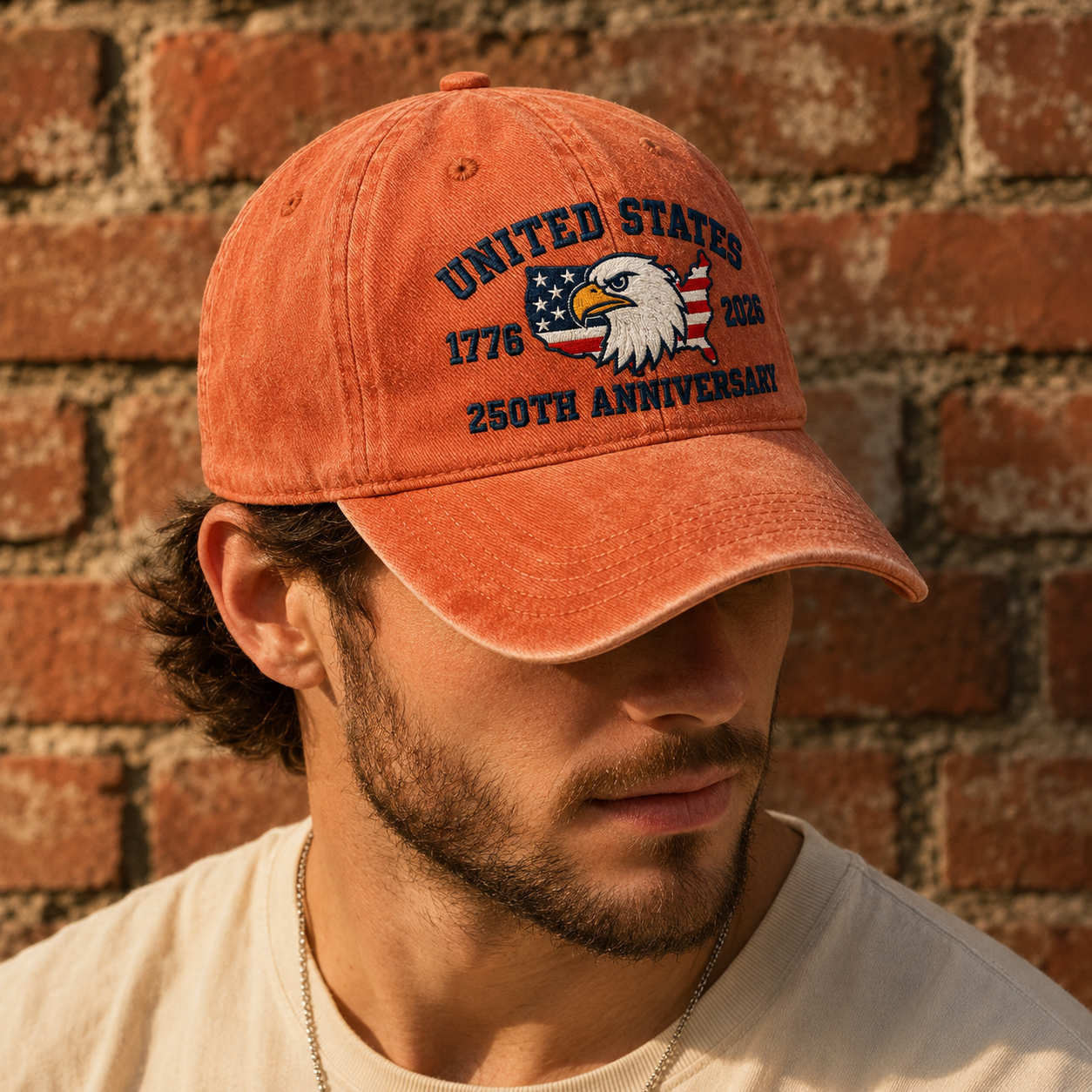 United States 250th Anniversary Washed Cap, 1776 2026 Patriotic Eagle USA Hat - washed cap - lifestyle view 7