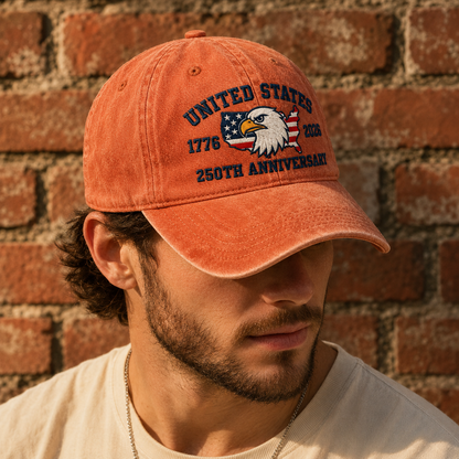 United States 250th Anniversary Washed Cap, 1776 2026 Patriotic Eagle USA Hat - washed cap - lifestyle view 7