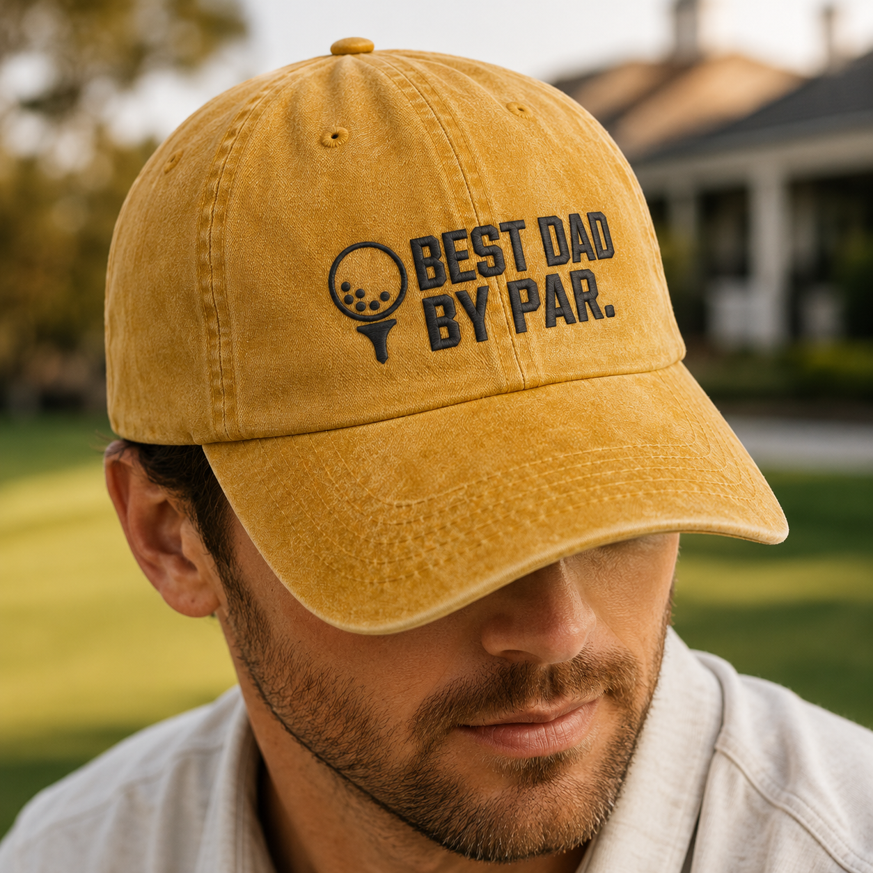 Best Dad By Par Washed Cap, Funny Golf Father Hat for Father's Day - Washed Cap - lifestyle view 3