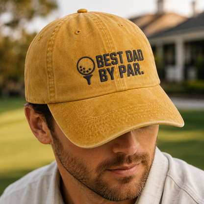 Best Dad By Par Washed Cap, Funny Golf Father Hat for Father's Day - Washed Cap - lifestyle view 3