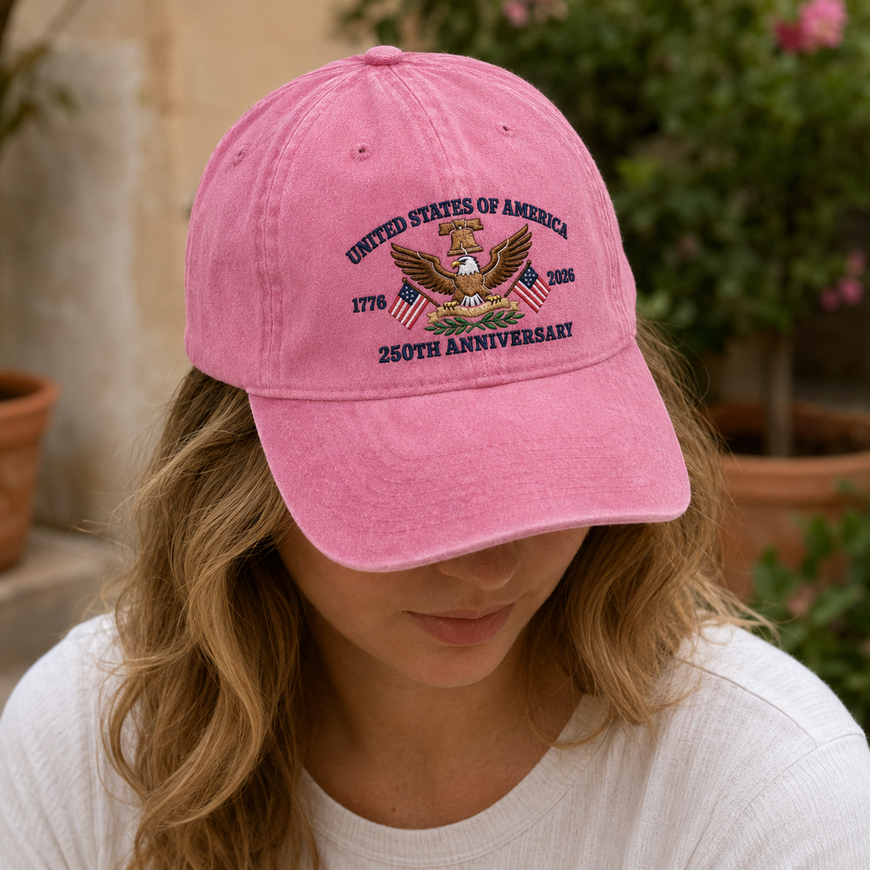 United States of America 250th Anniversary Washed Cap, 1776 2026 Patriotic Eagle Hat - washed cap - lifestyle view 9