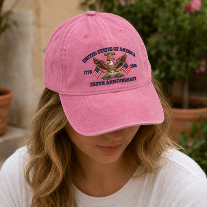 United States of America 250th Anniversary Washed Cap, 1776 2026 Patriotic Eagle Hat - washed cap - lifestyle view 9