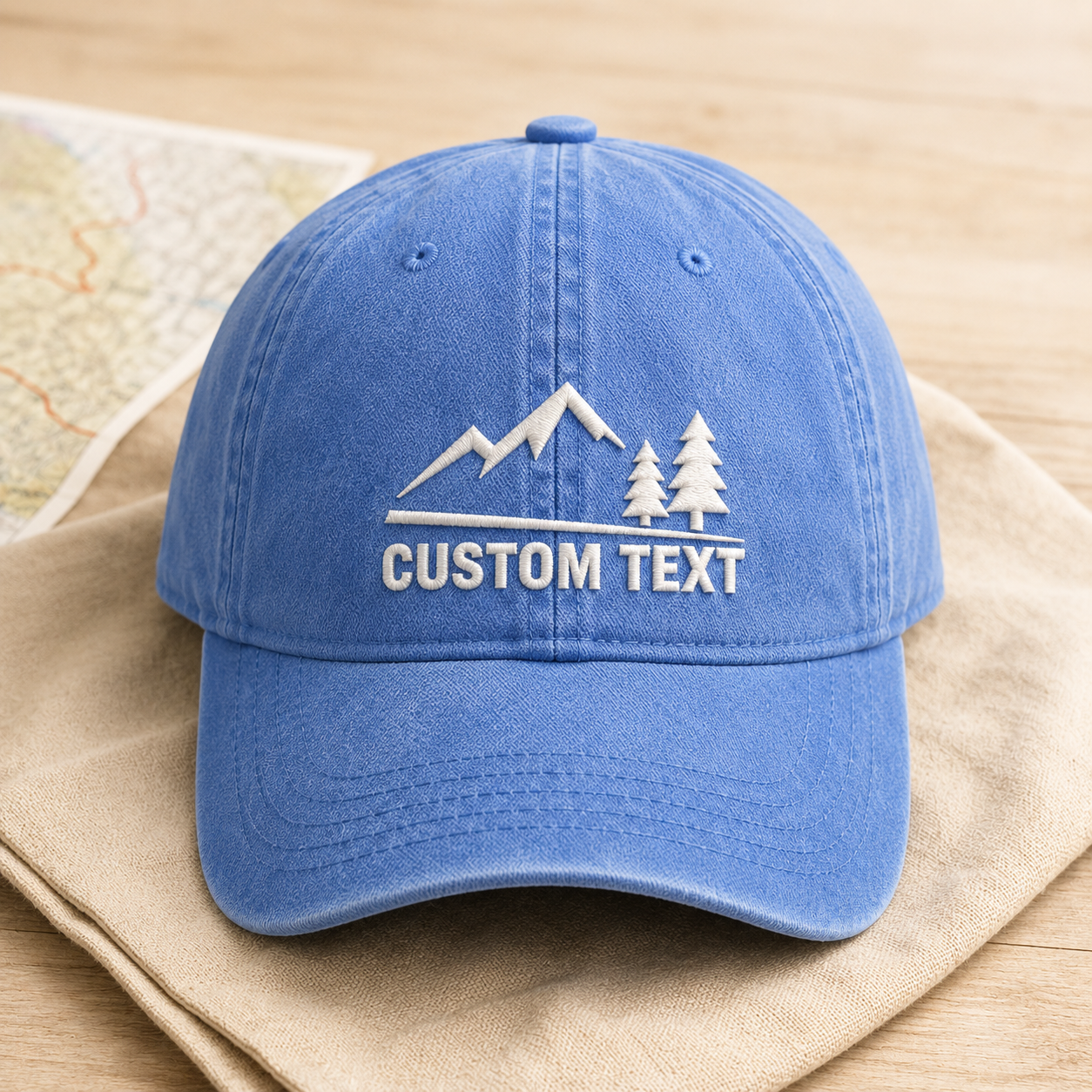 Custom Text Mountain Washed Cap, Personalized Hiking Hat for Outdoor Lovers - Washed Cap - lifestyle view 5