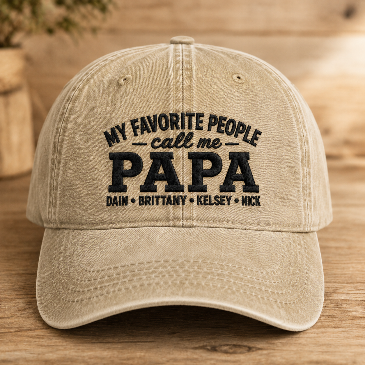 My Favorite People Call Me Papa Washed Cap, Custom Grandkids Names Dad Gift - Washed Cap - front view