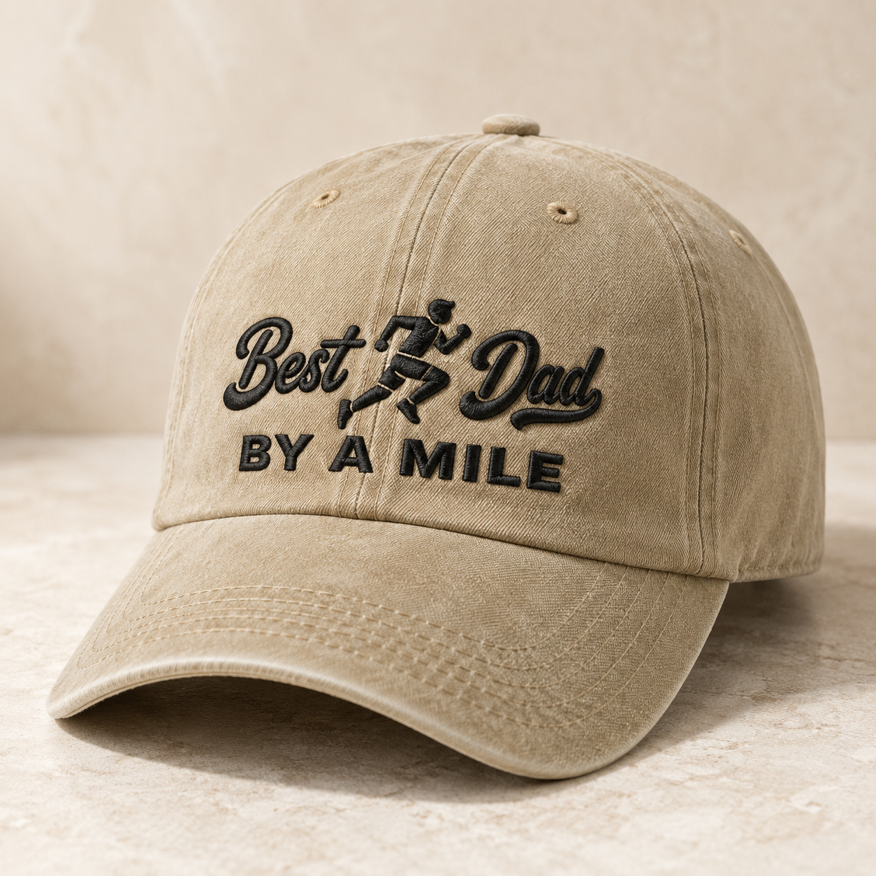 Best Dad By A Mile Washed Cap, Running Father Gift Hat - Washed Cap - detail view