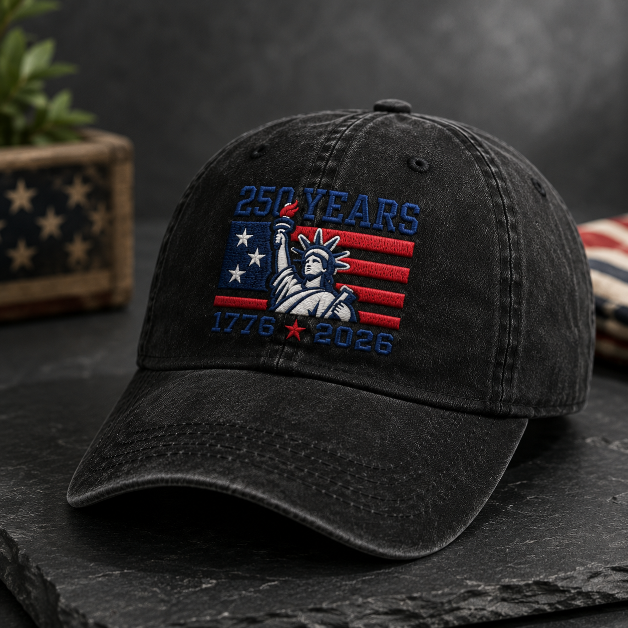 250 Years Washed Cap, 1776 2026 Statue of Liberty Patriotic Hat - washed cap - lifestyle view 2