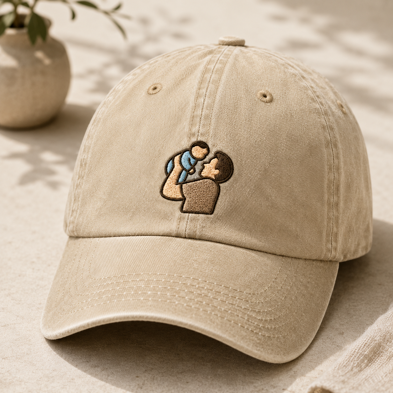 Dad Lifting Baby Washed Cap, Fatherhood Baseball Hat for New Parents - Washed Cap - detail view