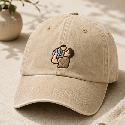 Dad Lifting Baby Washed Cap, Fatherhood Baseball Hat for New Parents - Washed Cap - detail view