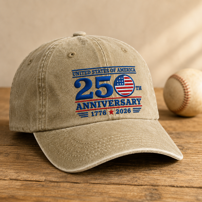 United States of America 250th Anniversary Washed Cap, 1776 2026 Patriotic Hat - washed cap - lifestyle view 2
