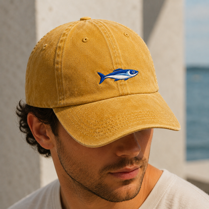 Blue Tuna Fish Washed Cap, Embroidered Coastal Hat for Anglers and Ocean Lovers - Washed Cap - lifestyle view 4