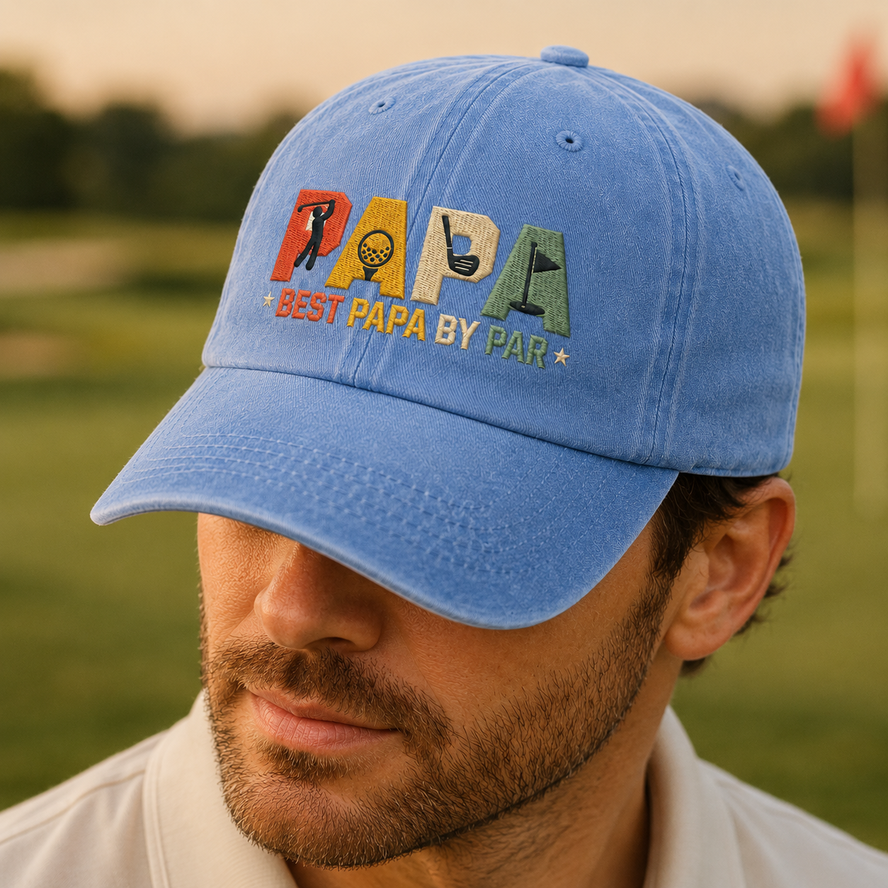 Best Papa By Par Washed Cap, Golf Grandpa Embroidered Hat Gift - Washed Cap - lifestyle view 4