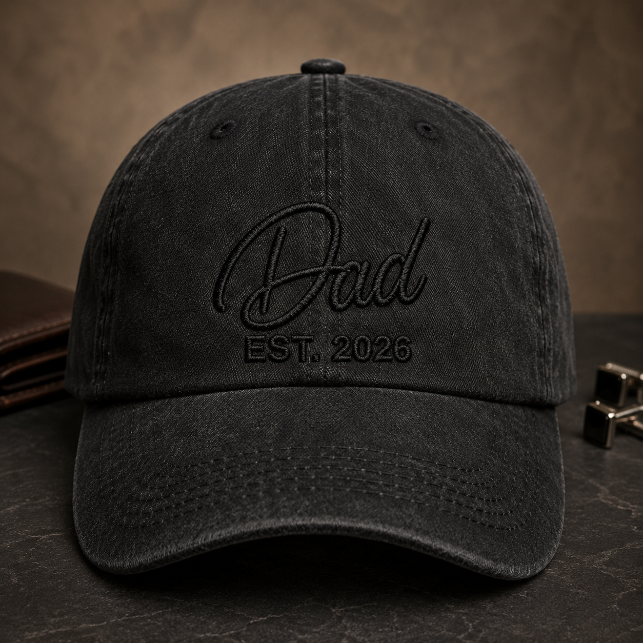 Dad Est. 2026 Washed Cap, New Father Baseball Hat, Father's Day Gift - Washed Cap - lifestyle view 3