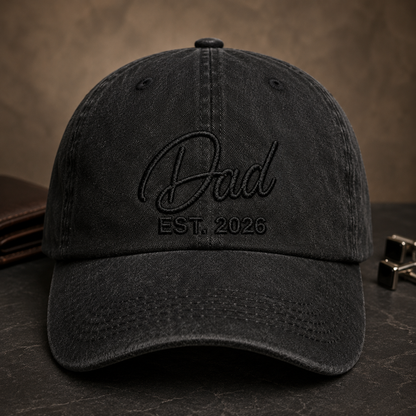 Dad Est. 2026 Washed Cap, New Father Baseball Hat, Father's Day Gift - Washed Cap - lifestyle view 3