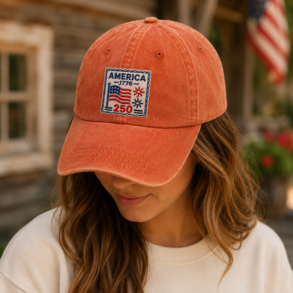 America 1776 250 Washed Cap, Patriotic USA Semiquincentennial Hat - washed cap - lifestyle view 7