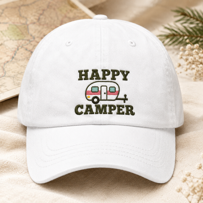Happy Camper Washed Cap, Embroidered Rv Trailer Hat for Outdoor Road Trips - Washed Cap - lifestyle view 2
