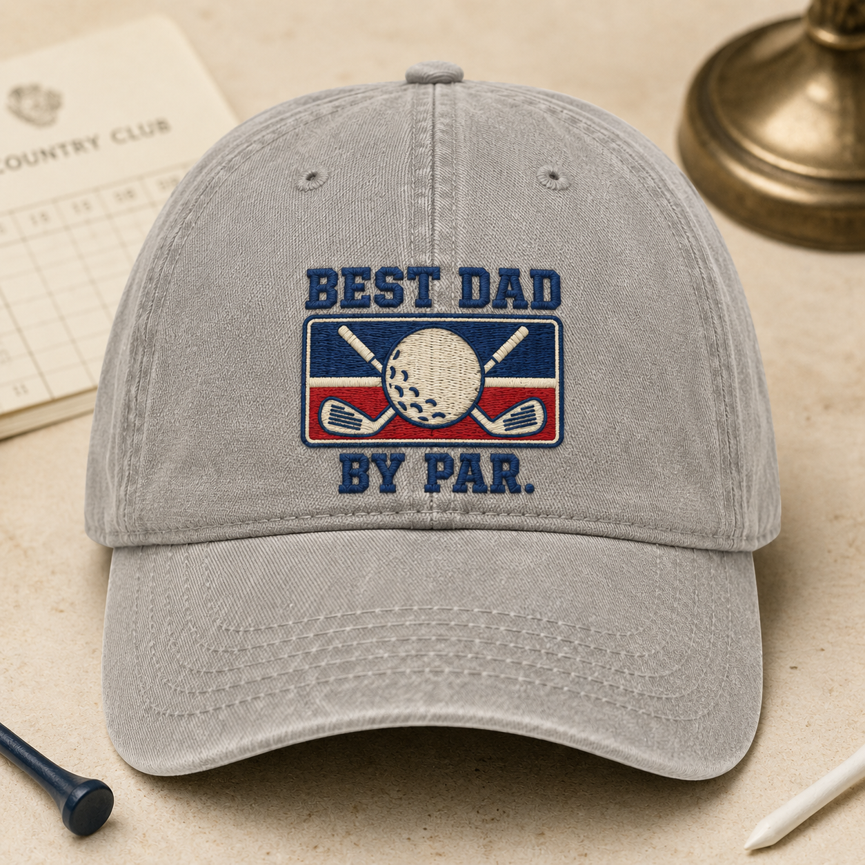 Best Dad By Par Washed Cap, Father's Day Gift for Golfing Papa - Washed Cap - front view