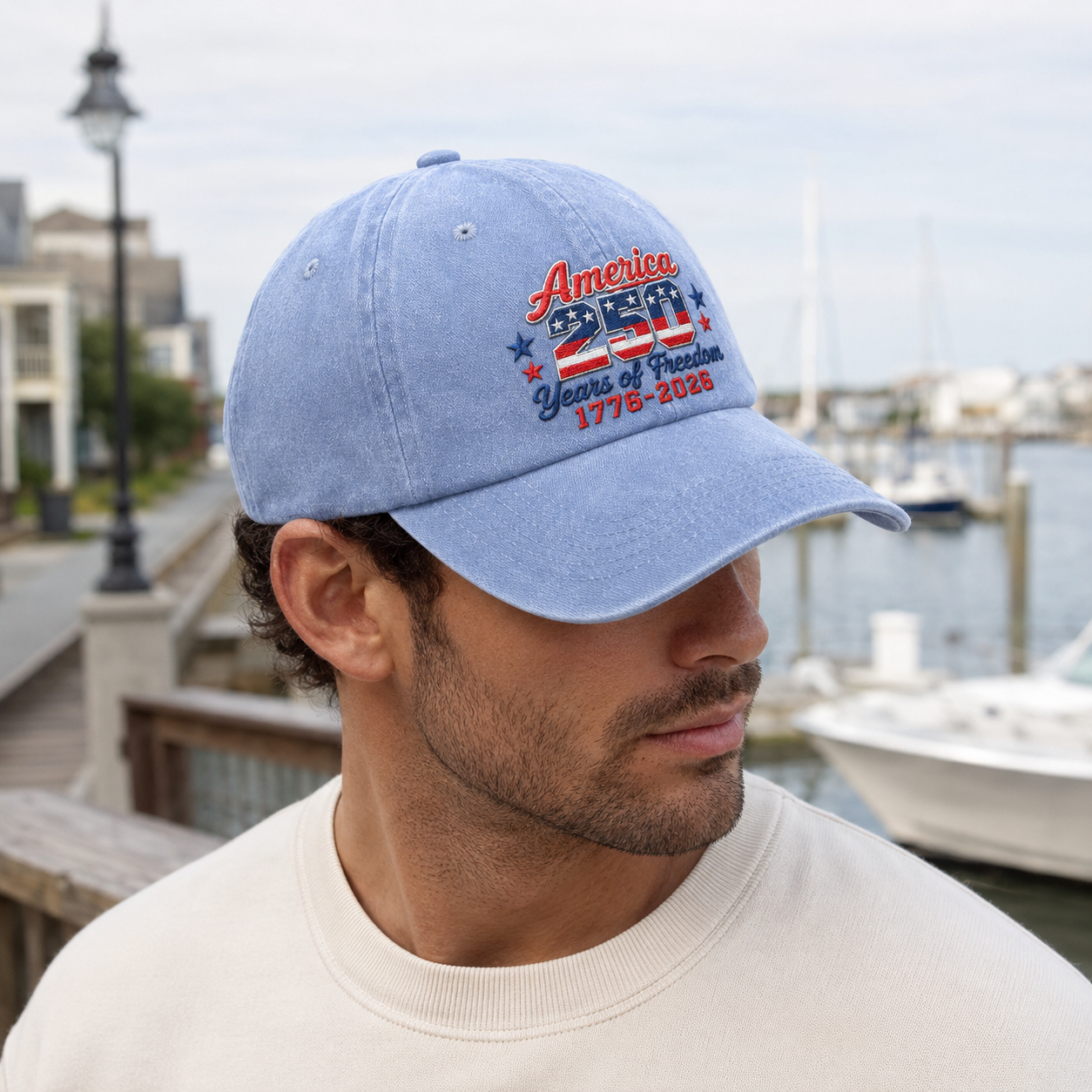 USA 250th Birthday Washed Cap, America 250 Years of Freedom 1776-2026 Patriotic Hat - washed cap - lifestyle view 8