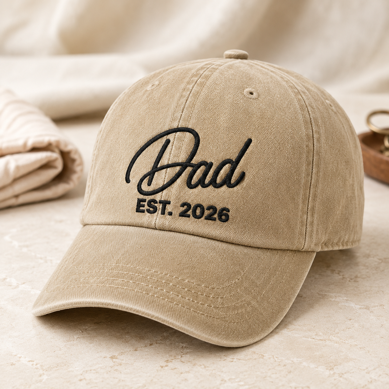 Dad Est. 2026 Washed Cap, New Father Baseball Hat, Father's Day Gift - Washed Cap - lifestyle view 2