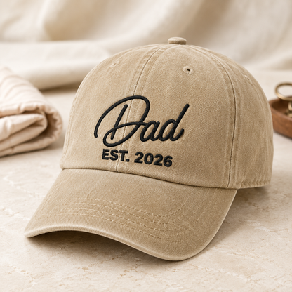 Dad Est. 2026 Washed Cap, New Father Baseball Hat, Father's Day Gift - Washed Cap - lifestyle view 2