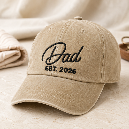 Dad Est. 2026 Washed Cap, New Father Baseball Hat, Father's Day Gift - Washed Cap - lifestyle view 2
