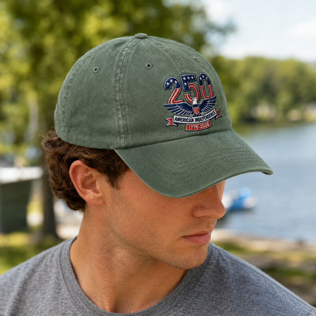 250 American Independence Washed Cap, 1776-2026 Patriotic Eagle Hat - washed cap - lifestyle view 7