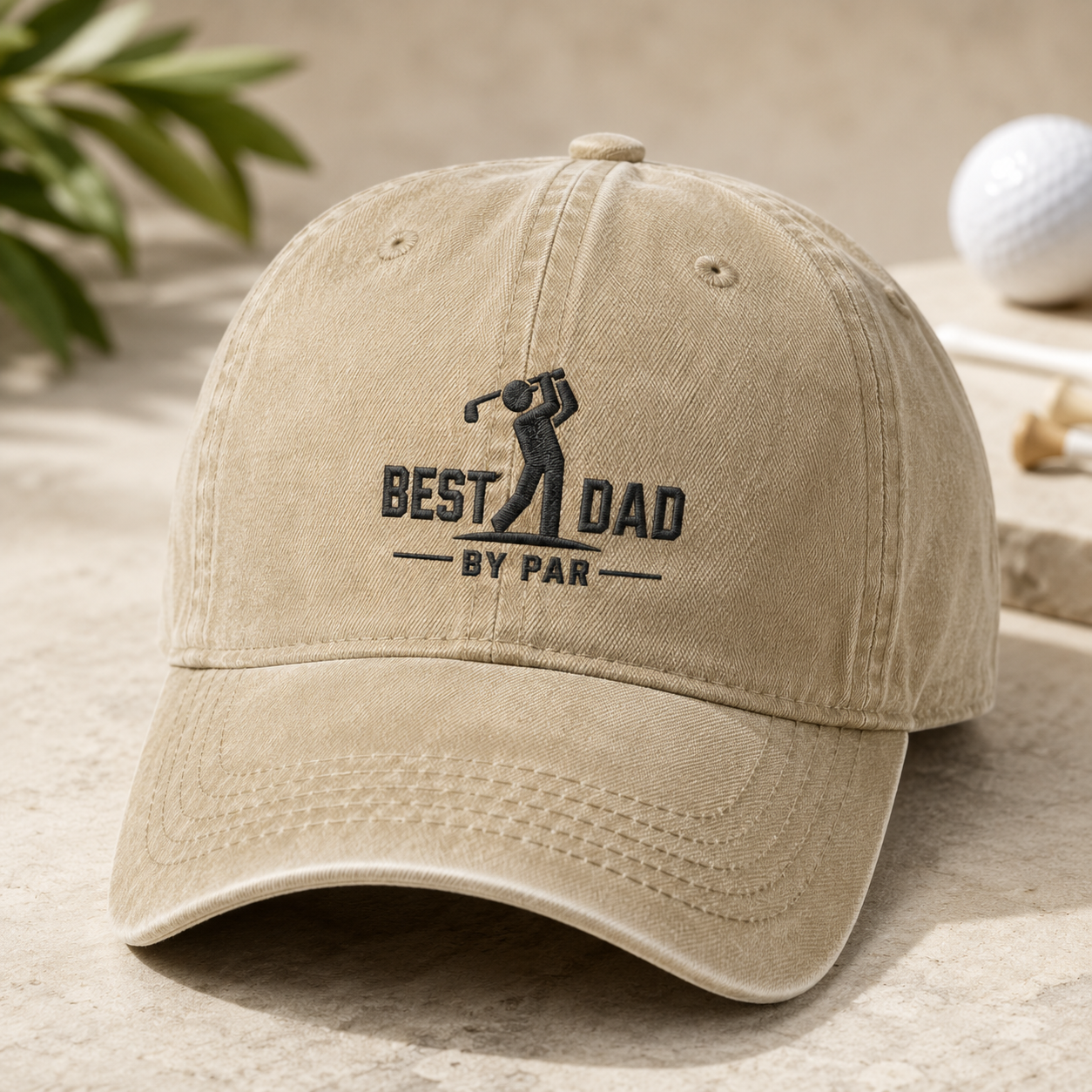 Best Dad By Par Golf Washed Cap, Fathers Day Golfer Gift Hat - Washed Cap - detail view