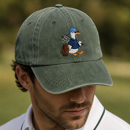 Golf Goose Washed Cap, Duck Golfer Embroidered Hat for Golf Lovers - Washed Cap - lifestyle view 3