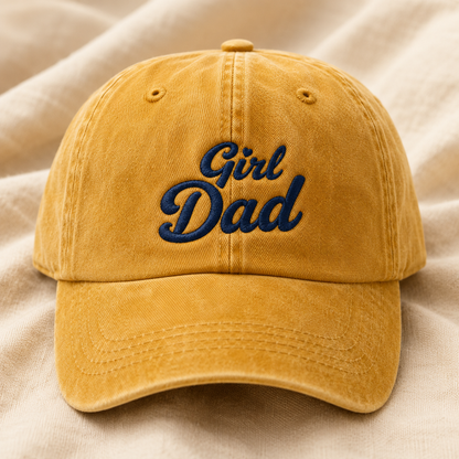 Girl Dad Washed Cap, Navy Embroidered Script Hat for Father's Day - Washed Cap - lifestyle view 2