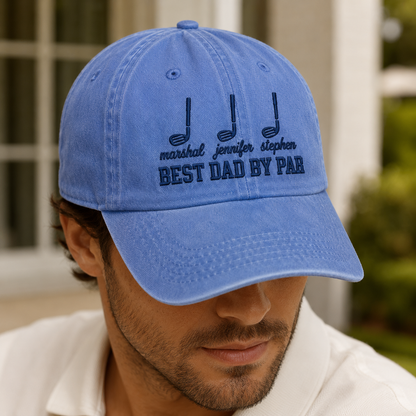 Best Dad By Par Washed Cap, Personalized Golf Dad Hat for Father's Day - Washed Cap - lifestyle view 3