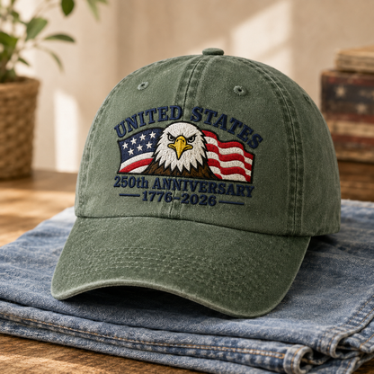 United States 250th Anniversary Washed Cap, 1776-2026 Patriotic Eagle Hat - washed cap - lifestyle view 3