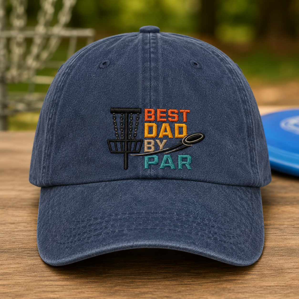 Dad By Par Disc Golf Washed Cap, Funny Father's Day Hat - Washed Cap - front view