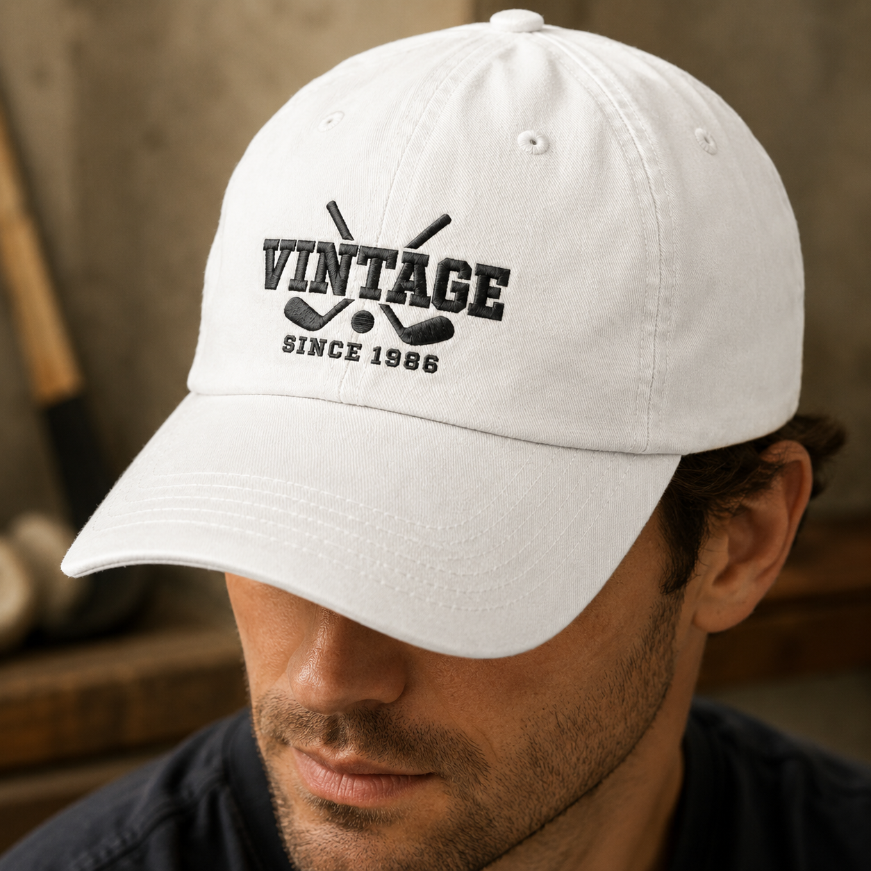 Vintage Since 1986 Hockey Washed Cap, Embroidered Dad Hat for Players and Fans - Washed Cap - lifestyle view 3