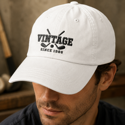Vintage Since 1986 Hockey Washed Cap, Embroidered Dad Hat for Players and Fans - Washed Cap - lifestyle view 3